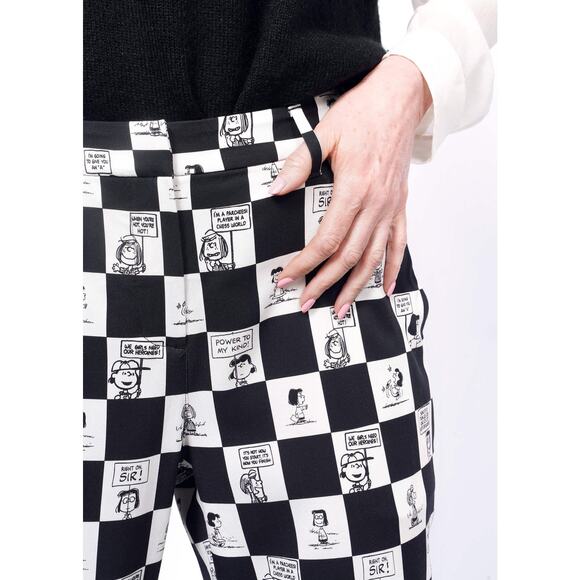 NWT LIMITED EDITION Peanuts X Wildfang Slim Crop Pant Peanuts Checkered Size 2 - Picture 6 of 11